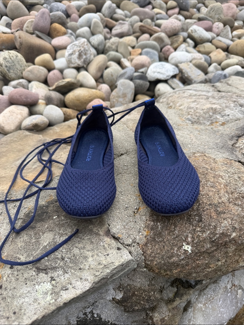 ROTHYS Navy Knit Lace-Up Ballet Flats